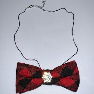 “Dainty Dapper junior miss”Elegant Red and Black Bow Tie Necklace